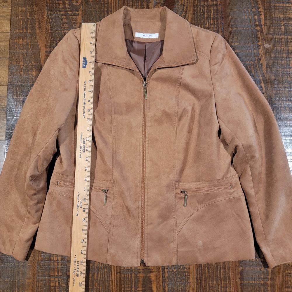 TanJay Brown‎ Faux Suede Jacket Full Zip Front Pockets Women's Small Excellent